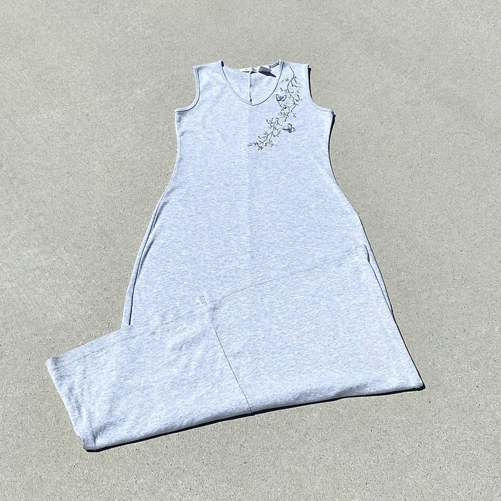 VINTAGE ARENDINE GREY MAXI DRESS W BUTTERFLY DESIGN